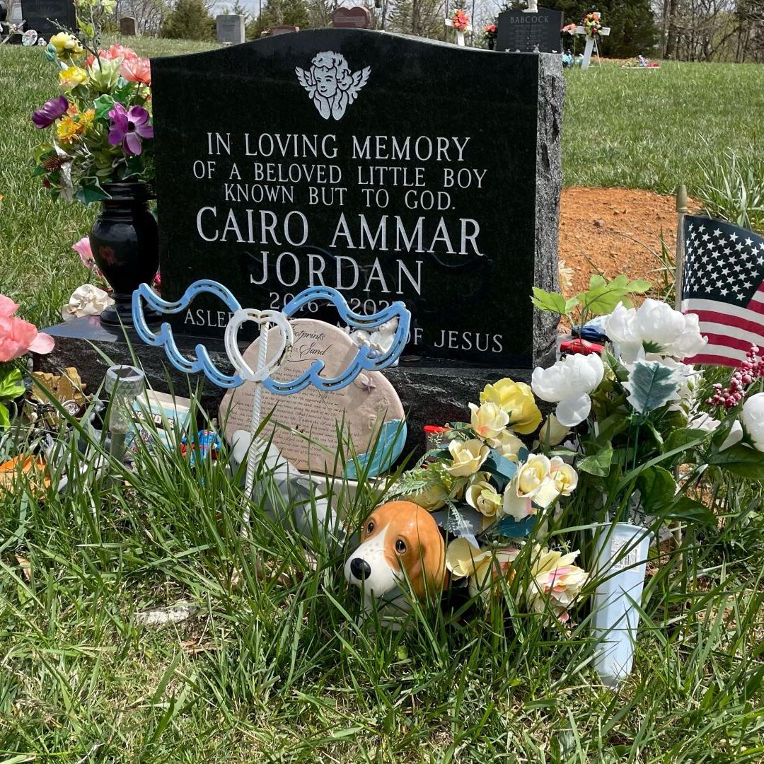 The headstone for 5-year-old Cairo Jordan, who was found dead in a suitcase
